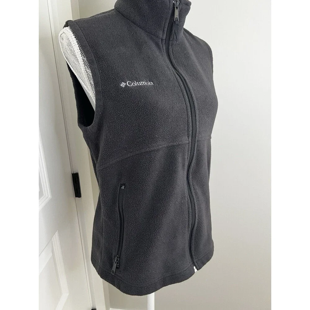 Columbia Women's Fleece Black Full Front Zip Up Vest Size Medium Soft Warm